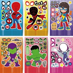 Pegatinas de rompecabezas de Disney Marvel make-a-face, Spiderman y sus amigos increíbles, juguetes de bricolaje para niños, ensamblar pegatinas de rompecabezas, 6, 12 hojas