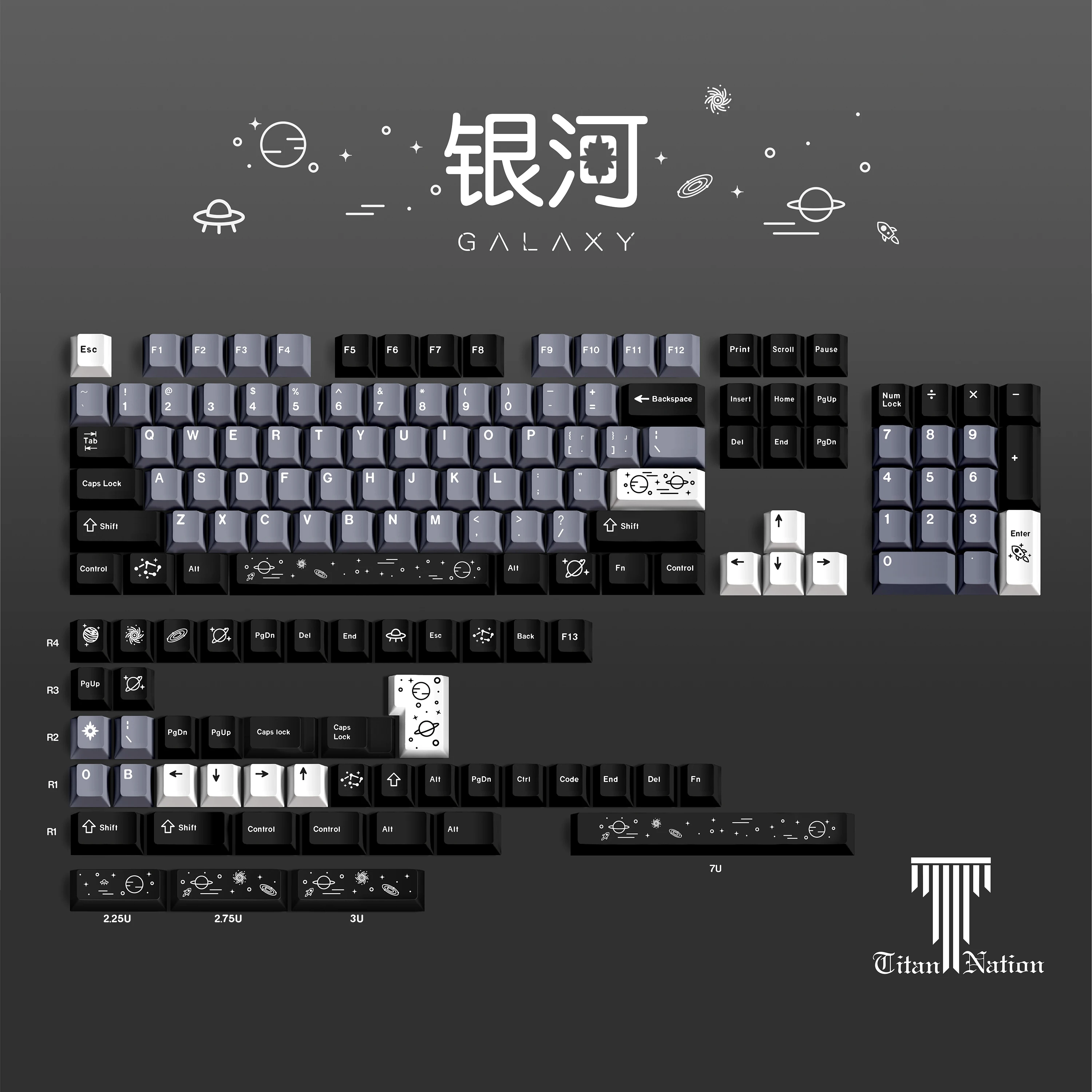 GALAXY Theme 152Keys Cherry Profile PBT Dye Sublimation Keycaps For GX87 Crush80 Rainy75 Hi8 Hi75 Lucky65 Mechanical Keyboard