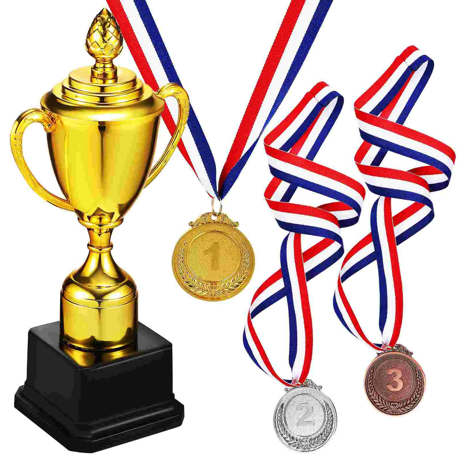 

Award Trophy Cup First Place Winner Reward Trophy Prize Cup Toy with 3 Medals for Sports Event Party Game