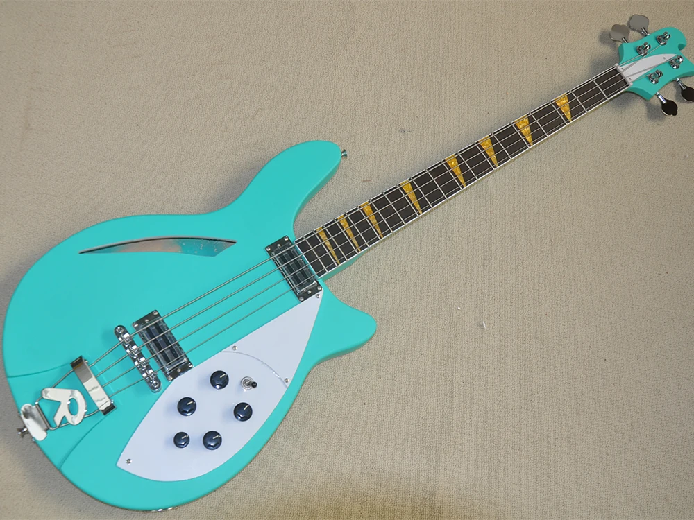 

4 Strings Matte Blue Semi-hollow Electric Bass with Rosewood Fretboard,Yellow Pearled Inlay