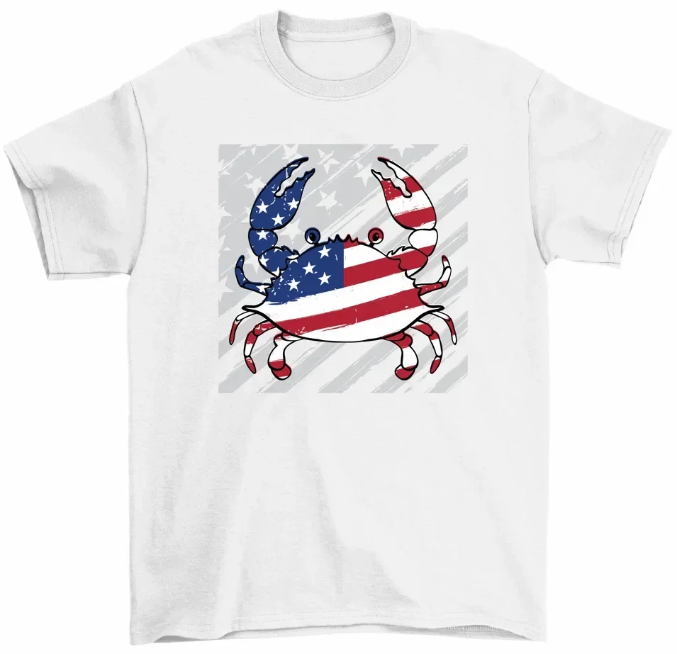 USA Flag Crab T-Shirt Crabbing Gift Patriotic American Flag Crustacean Tee High Quality 100%Cotton Short Sleeve