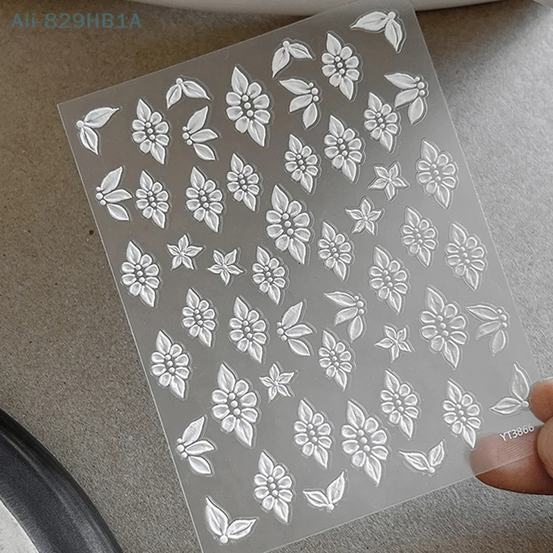 1 Sheet 3D Creamy Embossed Flowers Nail Art Stickers Self Adhesive Nail Decals Simple Flower Nail Decoration DIY Manicure Salon