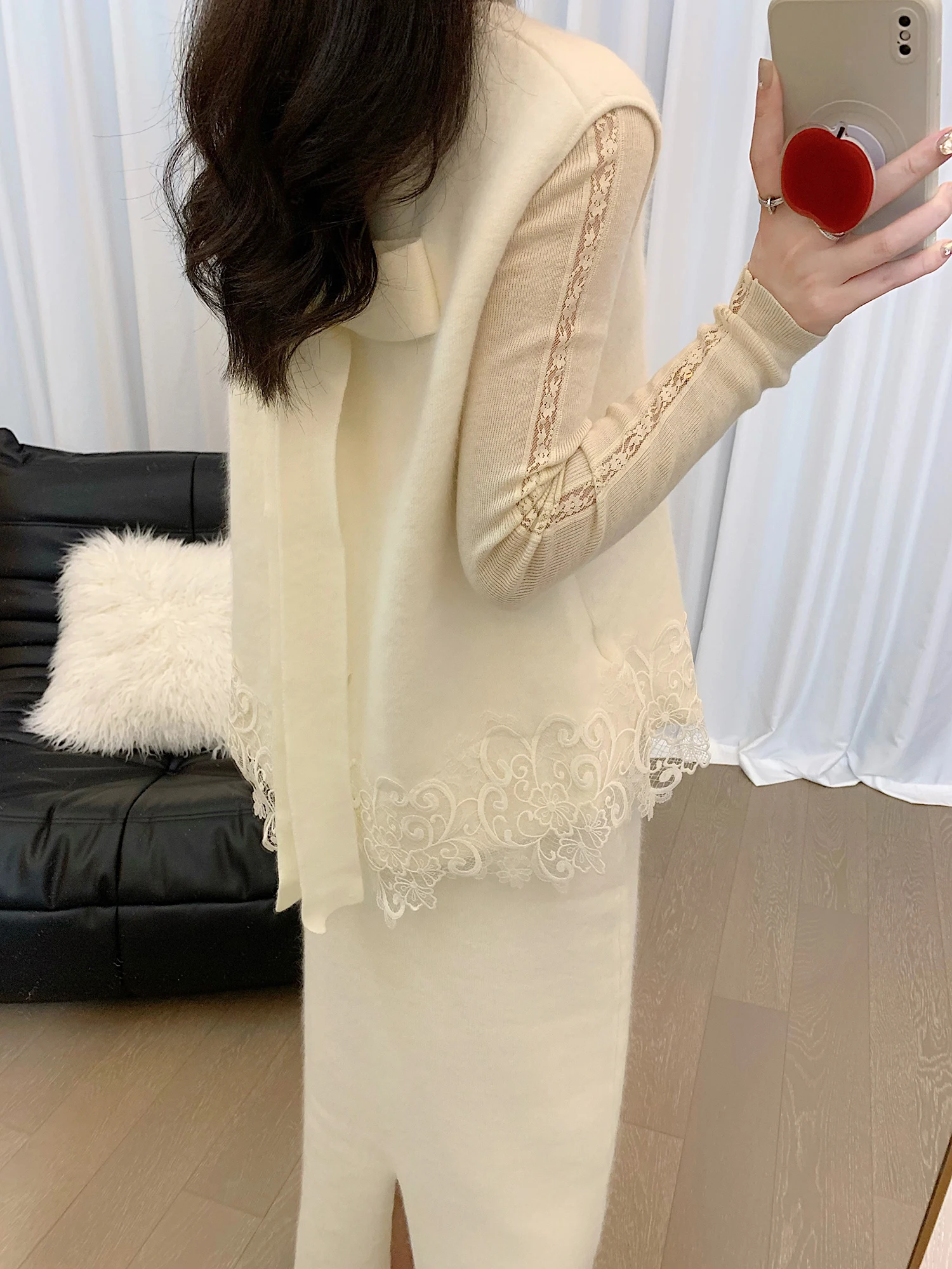 

Кружевной вязаный шерстяной свитер, жилет, женский многослойный Svel Ba Knot Bot, сшитый теплый зимний топ Thiened