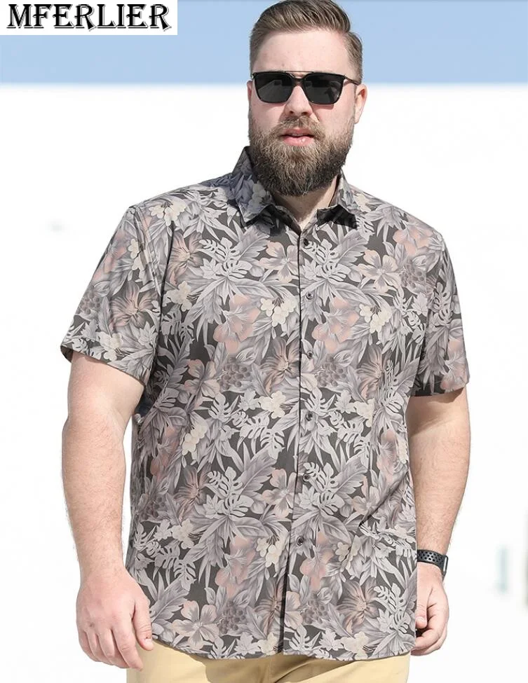 

summer men hawaii beach floral chic shirts short sleeve mferlier Plus size 10XL 11XL 12XL oversize print travel casual shirt 60