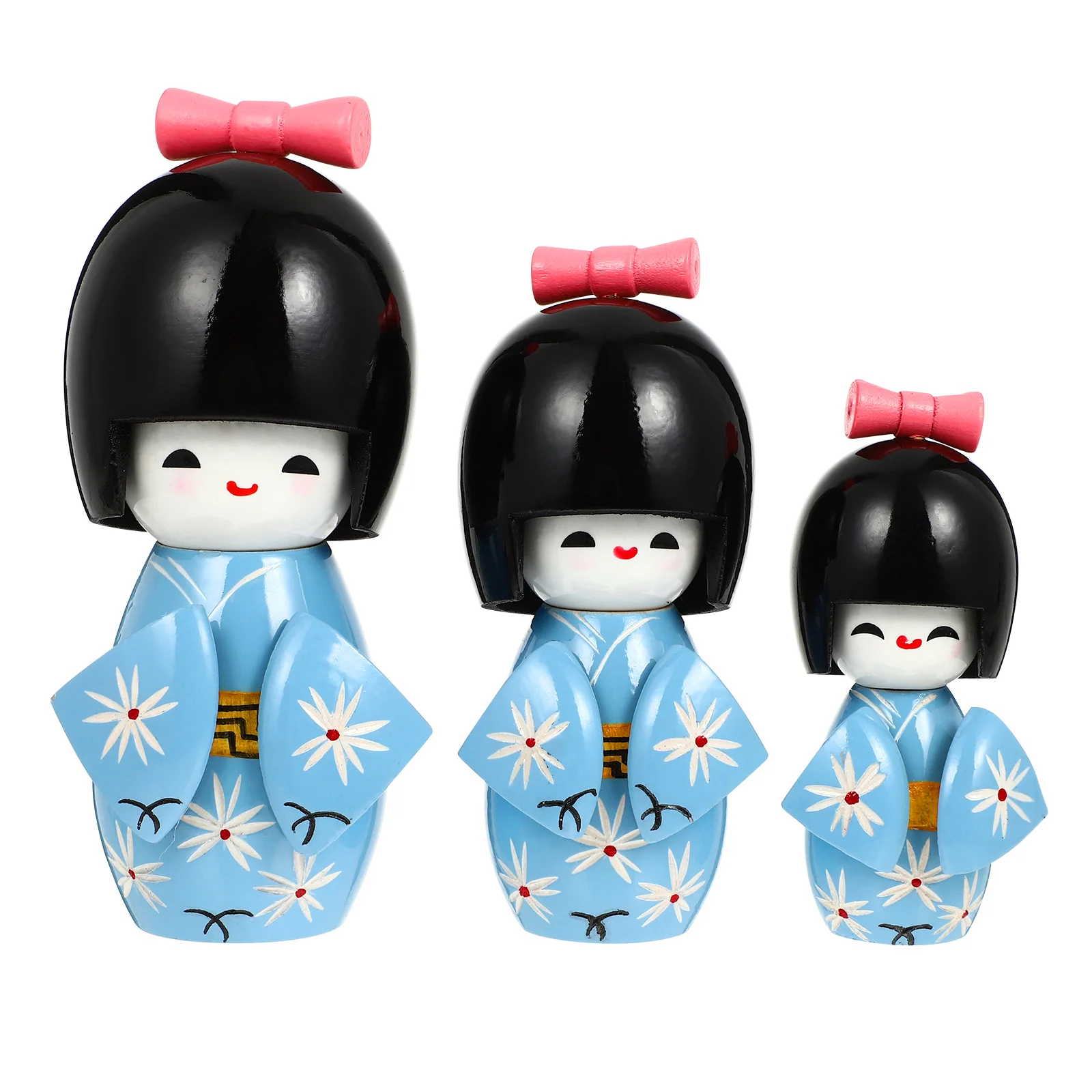 3 Pcs Kimono Toy Floral Dolls from Japan Figurines Desktop Decor Wooden Japanese Ornament Vintage