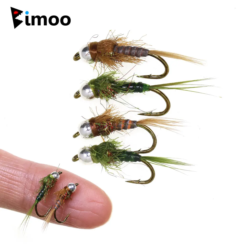 6 PIEZAS # 14 # 16 Señuelos de pesca de ninfas de mosca Euro Wet de latón con cabeza de cuentas, de hundimiento rápido, para trucha y pescada, color oliva marrón