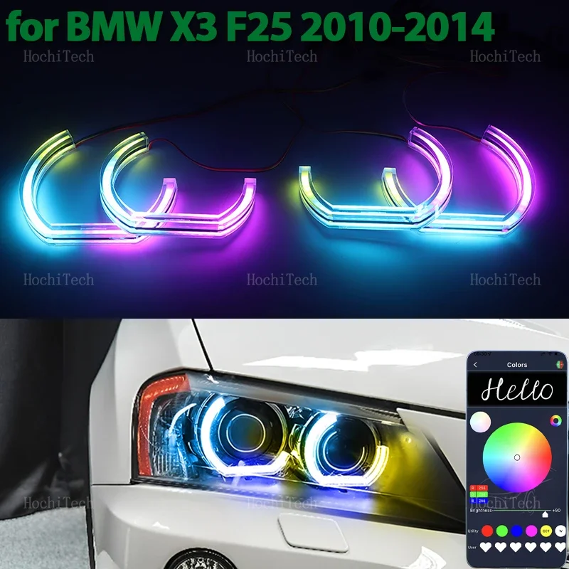 

For BMW X3 F25 Xenon Headlight 2010-2014 Dynamic LED Ring Angel Eyes Phone APP control remote Turn signal flashing Rings