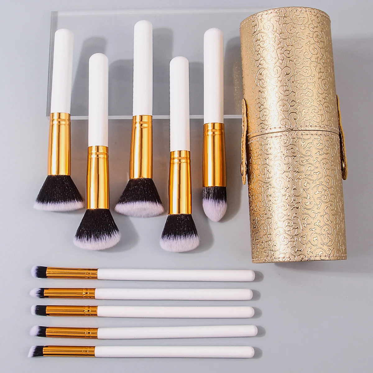 Juego de brochas de maquillaje con cubo de almacenamiento de gran capacidad, juego de brochas de maquillaje de nivel profesional para principiantes, bolsa de PU, 11 Uds.