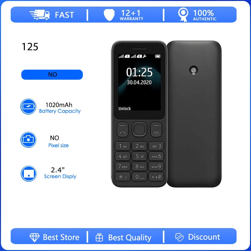 Original Refurbished 125 2G Dual Sim Unlocked GSM 900/1800 Mobile Phone Russian Arabic Hebrew Keyboard Made in Finland