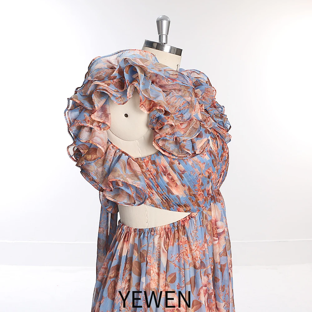 V Neck Print Floral Chiffon Photography and Maternity Dresses with Long Train Custom Pregnancy Photoshoot Dress YW231023