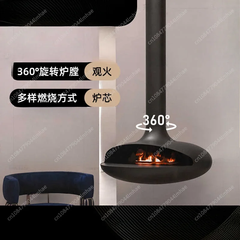 French hanging fireplace B & B villa living room decoration real fire wood burning electronic heater fireplace