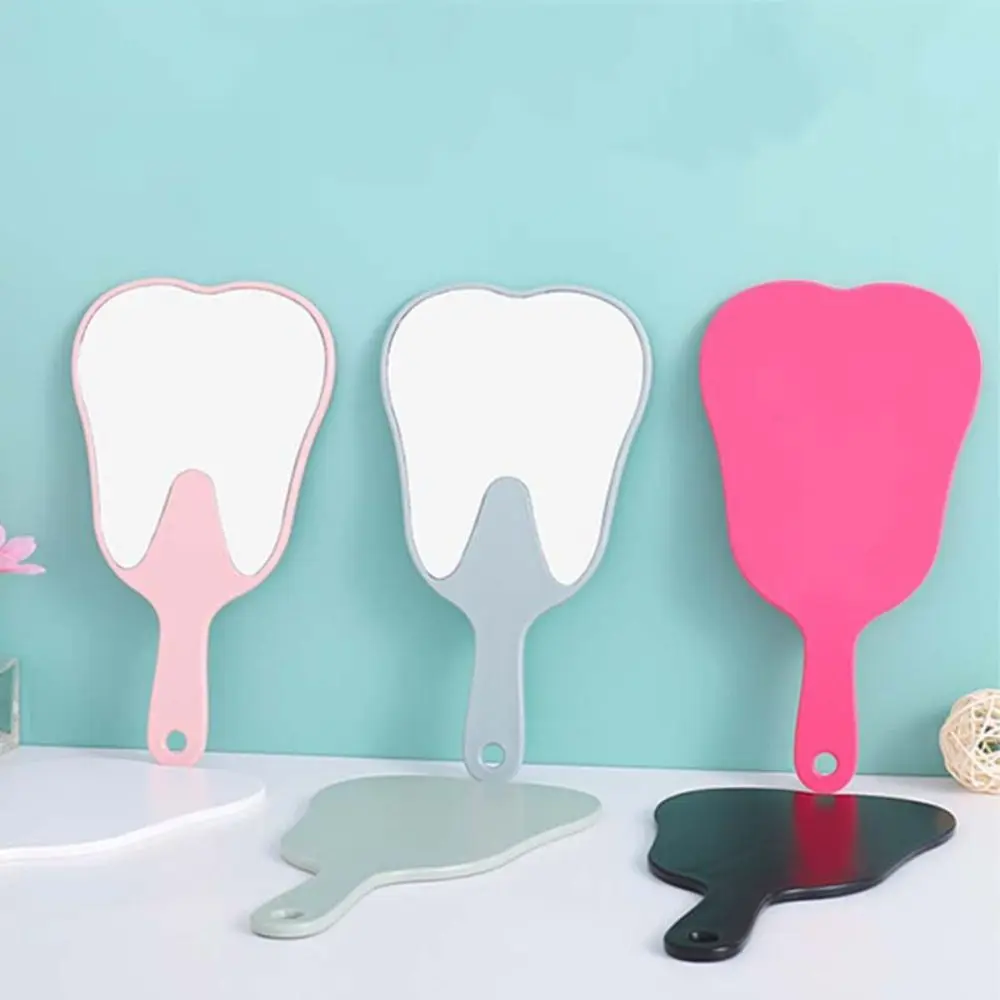 Simple Plastic Tooth-shaped Mirror Mini Lightweight Handheld Sector Mirror High-definition Portable Makeup Mirror Women