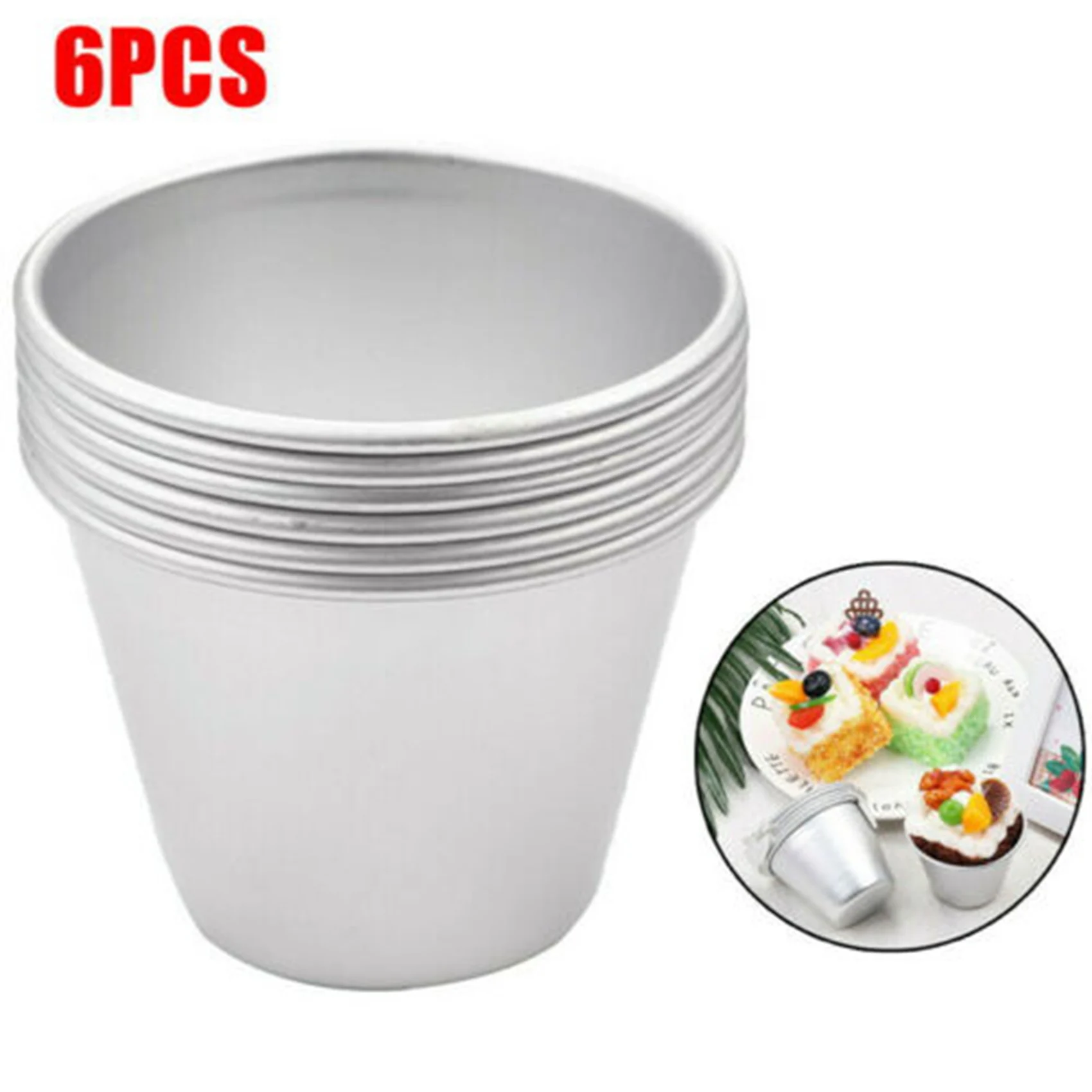 6 PCS Aluminium Dariol Mould Baking Cup Dariole Pudding Dessert Creme Moulds Round Nonstick Egg Tart Mould Bakeware Cup