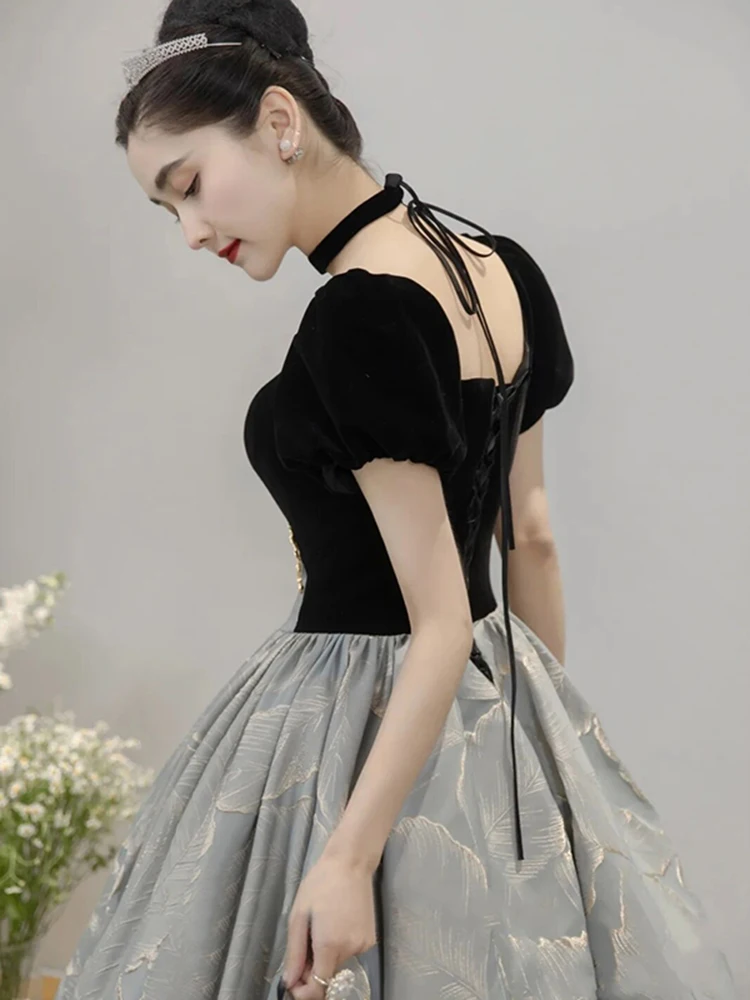 

Вечернее платье в стиле Хепберн для свадебной церемонии, выступлений певиц, ретро-наряд с пышной юбкой и рукавами-фонариками