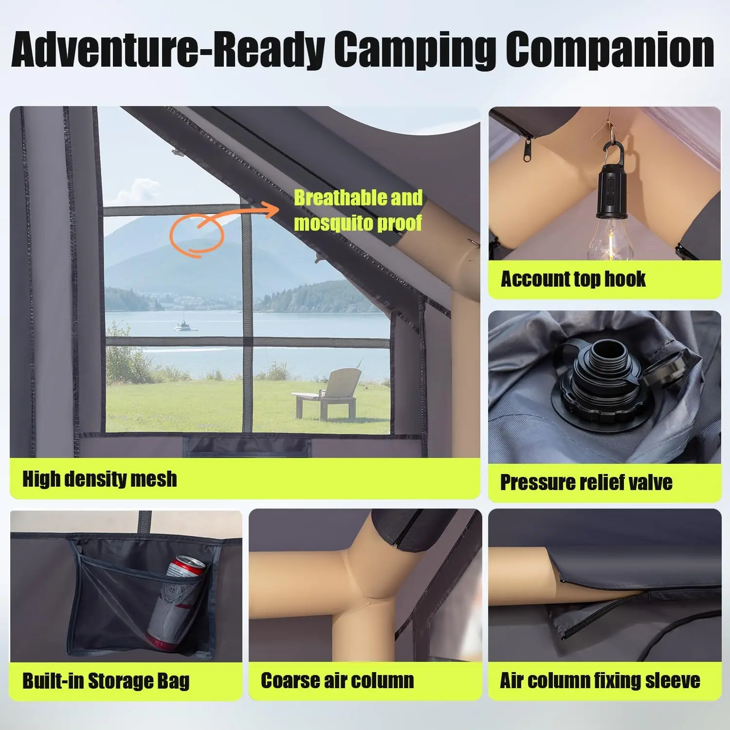 خيمة هوائية كبيرة من STLFL تتسع لـ 4-5 أشخاص، خيمة على شكل قبة، خيمة عائلية قابلة للنفخ بلمسة واحدة