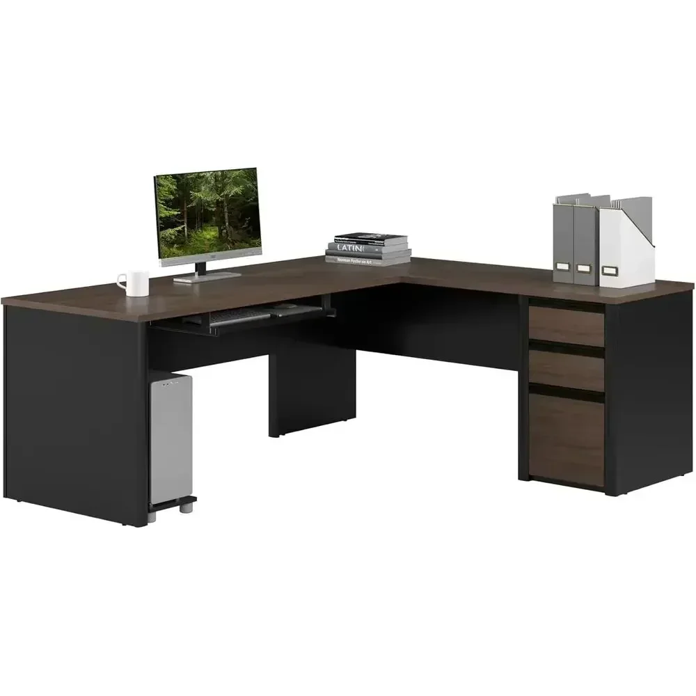 72 L-Shaped Desk with Drawers and Keyboard Tray, Ideal for Executive or Home Office, Antigua and Black