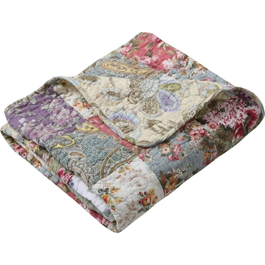 

Greenland Home Blooming Prairie Quilted Patchwork Throw for Living Room Sofa Decor Soft Warm Textured Bedspread with Rustic Flo