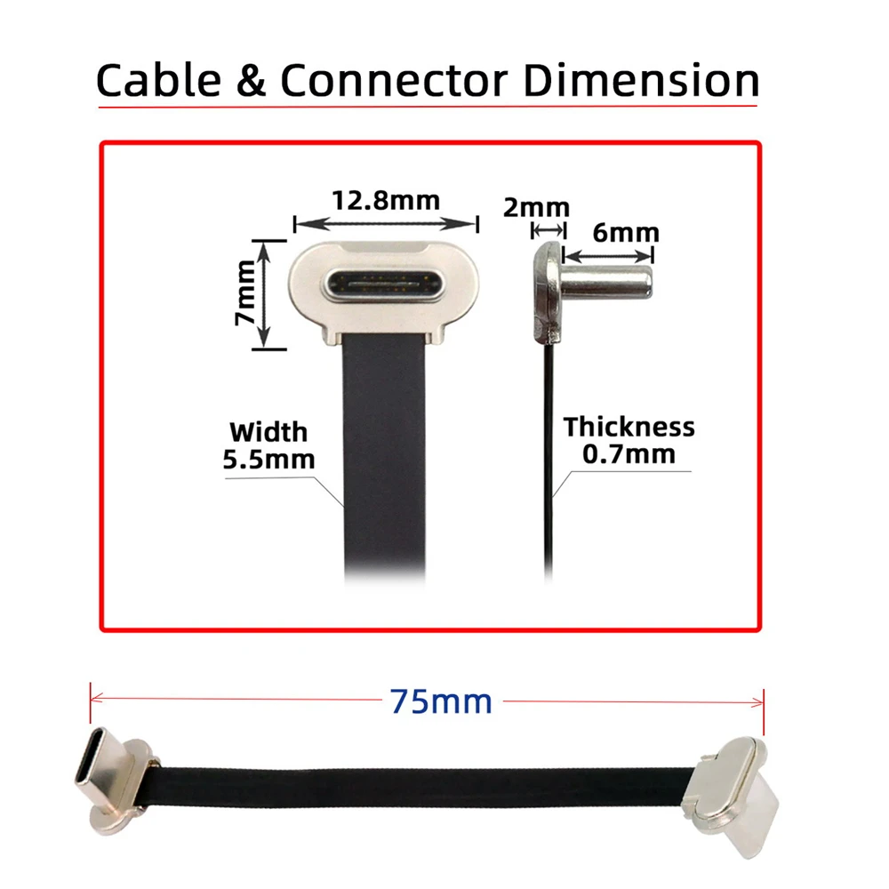 Chenyang USB-C typu C do USB-C Ultra cienki, płaski kabel USB2.0 do transmisji danych o mocy 65 W, szybkie ładowanie pod kątem do laptopa, tabletu i