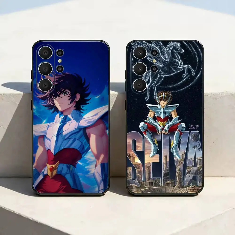 S-Saint Seiya Vintage Anime Phone Case Black Silicone Soft For Samsung S25,S24,S21,S22,S23,S30,Ultra,S20,Plus,Fe,Lite