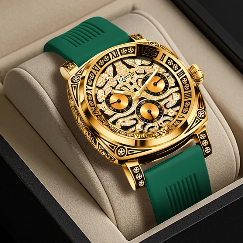 A men's green tape casual elegant Roman numeral exquisite embossed quartz wristwatch