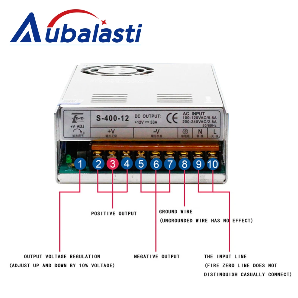 Aubalasti Meanwell Switch Fuente de alimentación AC220 a 0-24V 400W Regulado CC Ajustable 12V 36V 48V 60V 110V 220V