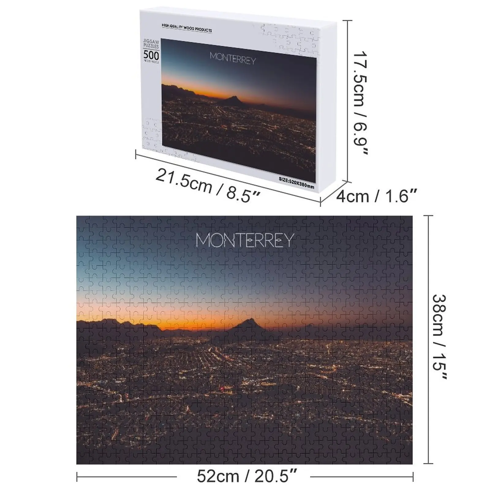 夜のモンテレー、ニューレオン、メキシコ ポスター写真 ジグソーパズル 写真 パーソナライズされた写真ギフト カスタムパズル