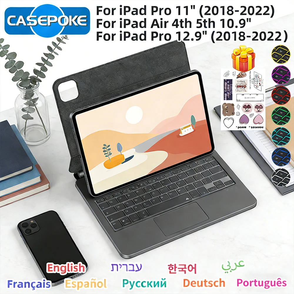 

Беспроводной чехол-клавиатура Magic с подсветкой для iPad 10-го поколения 2025 A16, чехол для iPad Pro 11, 12.9, 13 M2 M3, Air 4, 5, 6, умный чехол для iPad