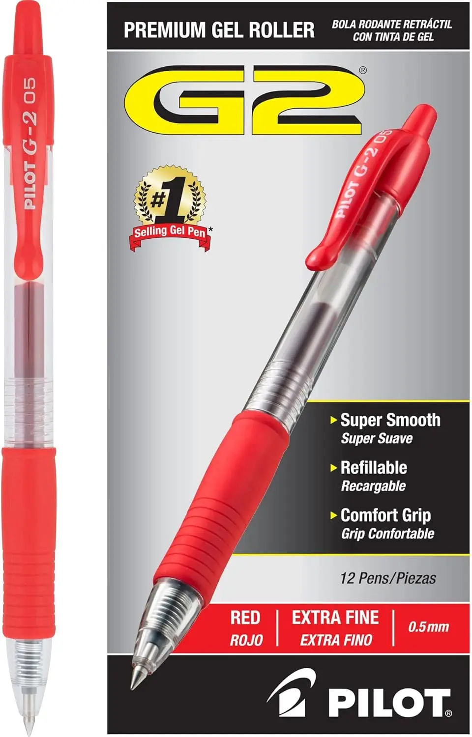 

Premium Refillable Retractable Gel Pens, Extra Fine Point, Red Ink, 12-Pack for Smooth Writing
