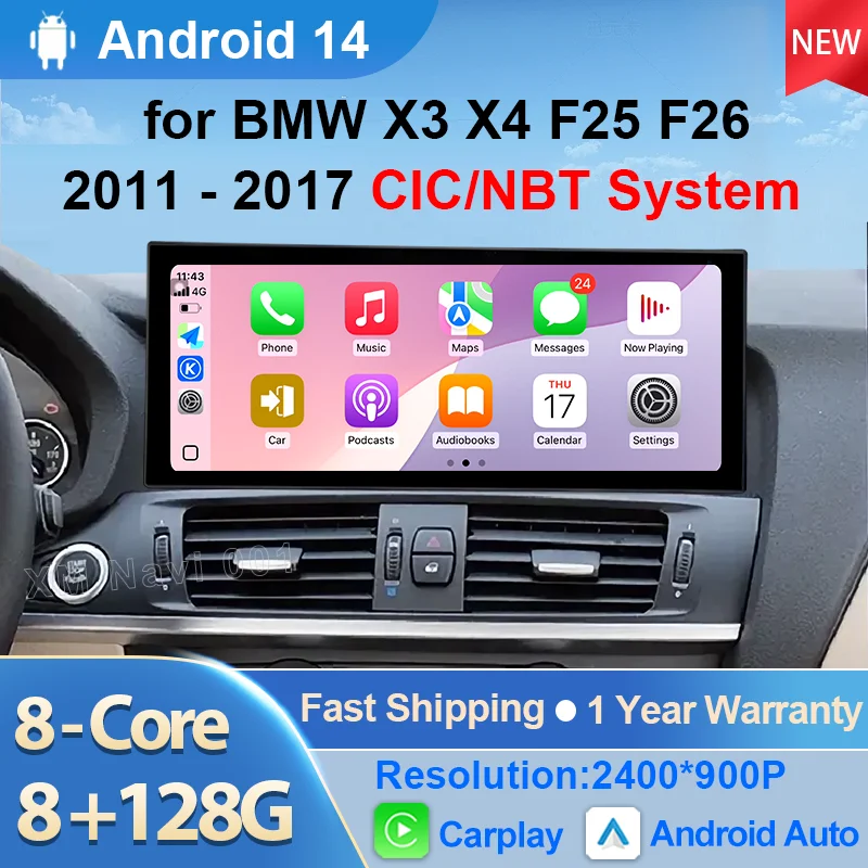 نظام تحديد المواقع نافي راديو فيديو السيارة مشغل وسائط متعددة BT لسيارات BMW X3 X4 F25 F26 2011 2012- 2017 CIC/NBT نظام أندرويد 14 DSP شاشة 4G