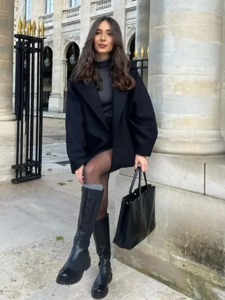 Stand Collar Women Winter Woolen Coat 2025 Spring Single Breasted Loose Female Long Sleeve Jacket Office Lady Street Short Coats