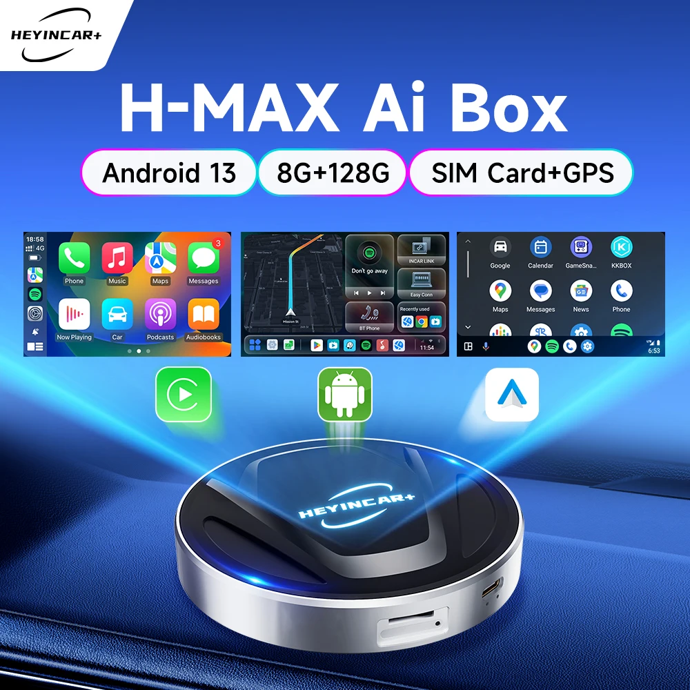 HEYINCAR CarPlay TV Box Android Auto Wireless CarPlay QCM6225 8-Core CPU 8G 128G GPS 4GLTE for VW Audi Kia Fiat Mazda Benz Volvo