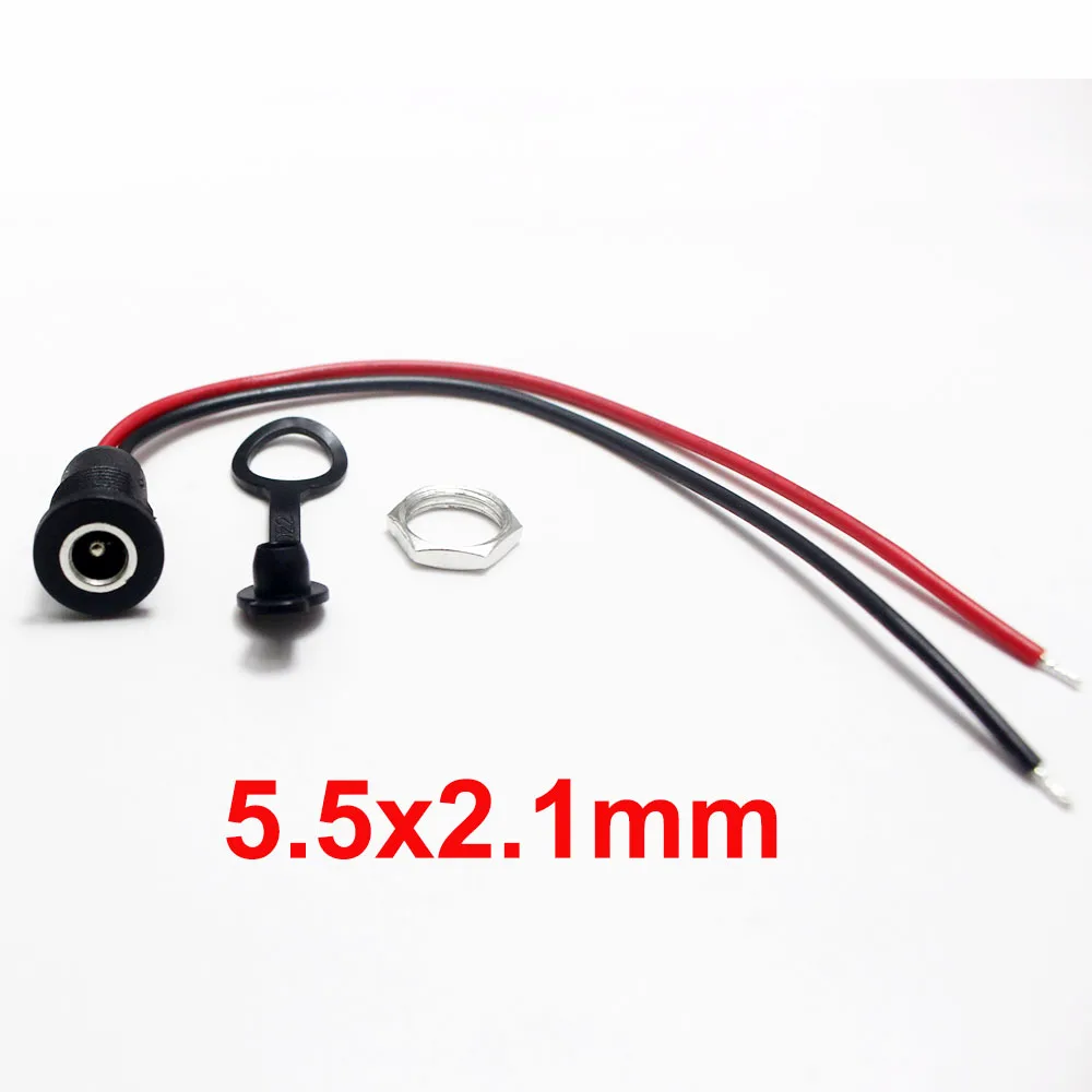 10 Prese DC Jack Femmina 5.5x2.1mm Con Tappo Impermeabile + 10 Spine Maschio DC Per Montaggio A Pannello, 3A 12V - 4