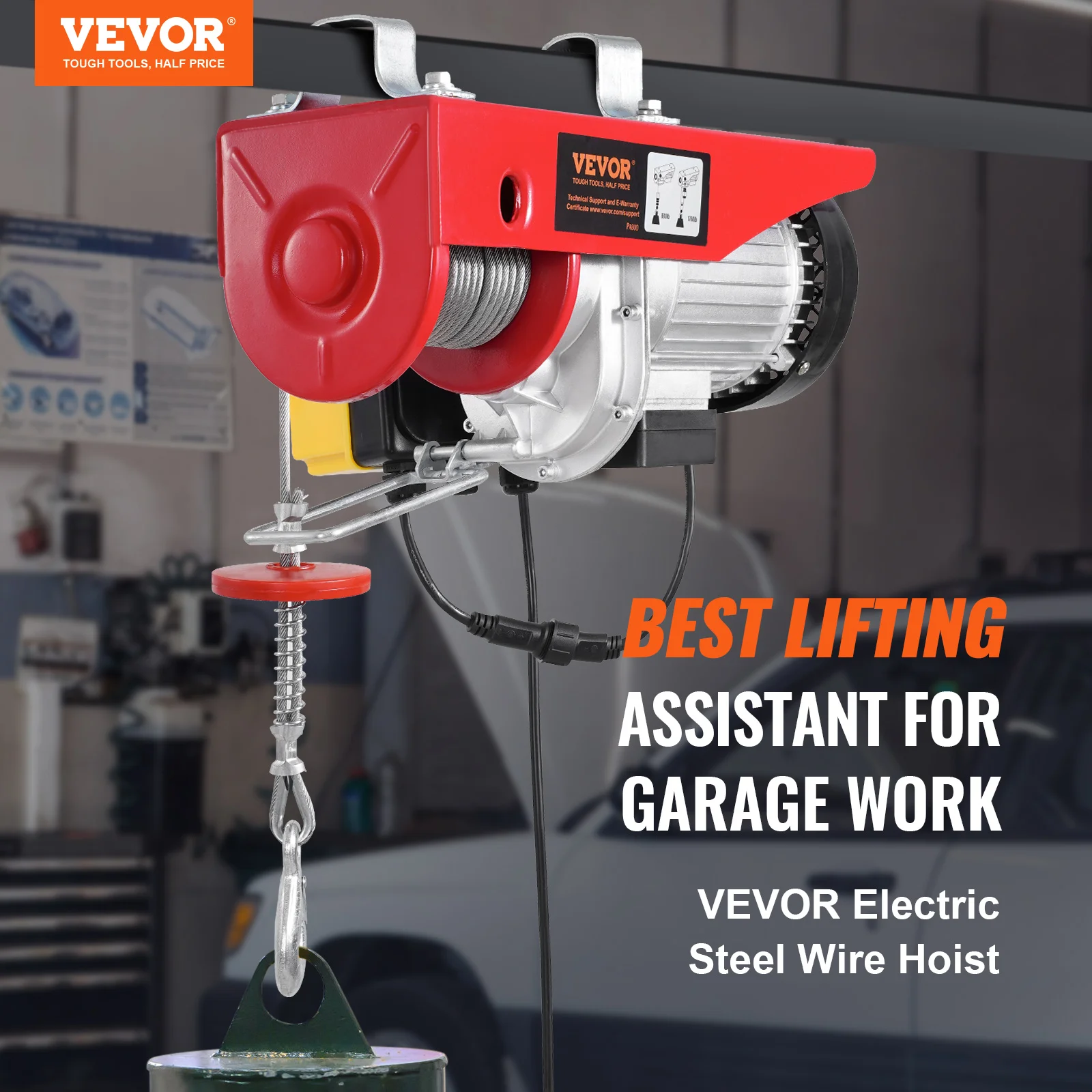 VEVOR 1760 lbs Electric Hoist Winch with 328 ft Wireless Remote Control 40 ft Lifting Height Emergency Stop for Garage Warehouse