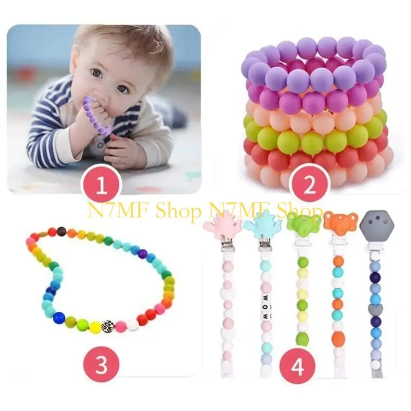 N7MF قلادة سوار مجوهرات الخرز الملونة سيليكون الخرز فضفاض للوازم DIY