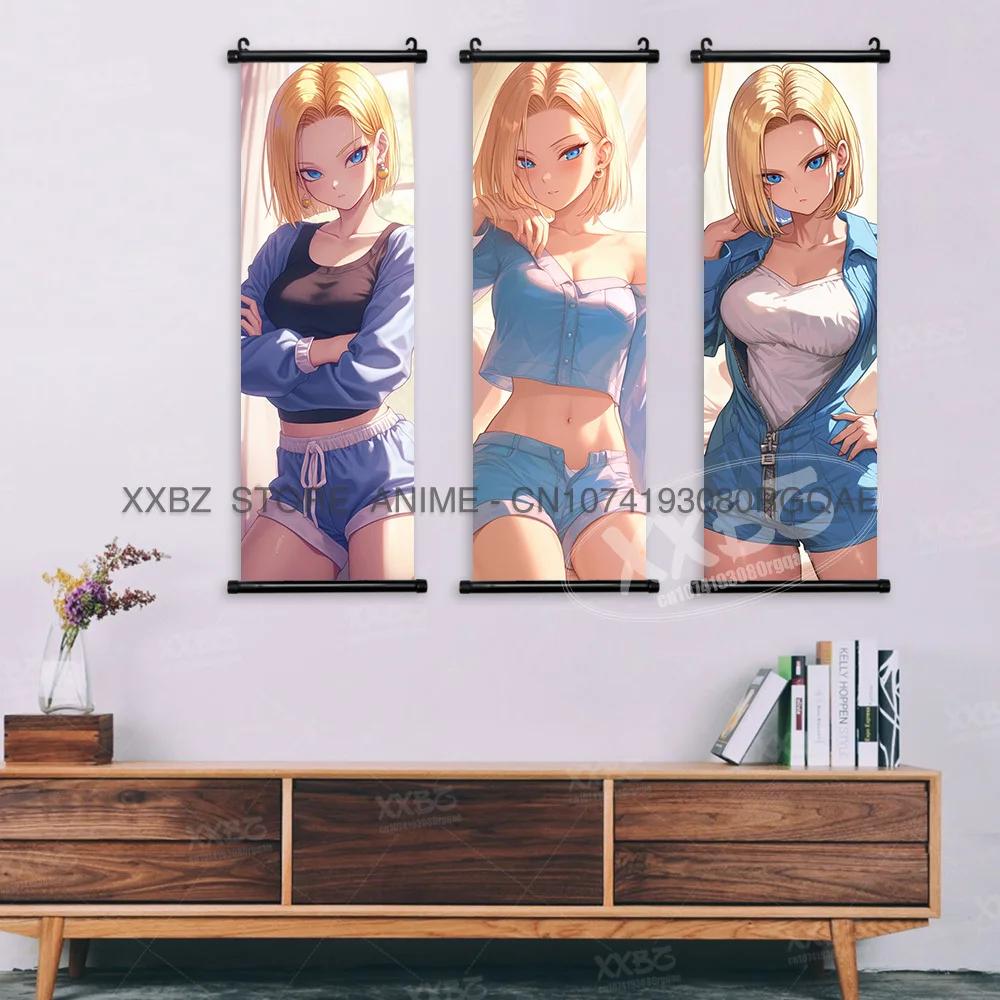 Dragon Ball Scrolls Pictures Sexy Android 18. Wall Artwork Kawaii Hanging Painting Bulma Anime Posters Son Goku Home Decoration