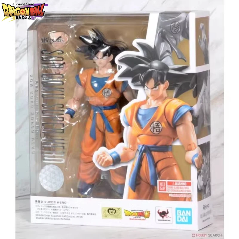 

Bandai SHF Dragon Ball Sun Wukong Action Figure Black Hair Super Hero Theater Version Joint Mobility Model Toy Collectibles