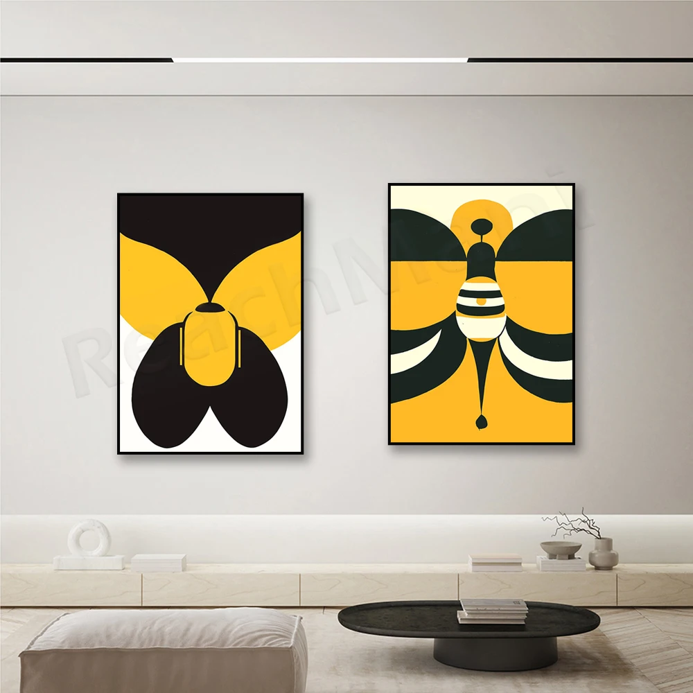 bee art, contemporary wall art prints, animals, contemporary, bauhaus design, mid-century, minimal wall art deco poster