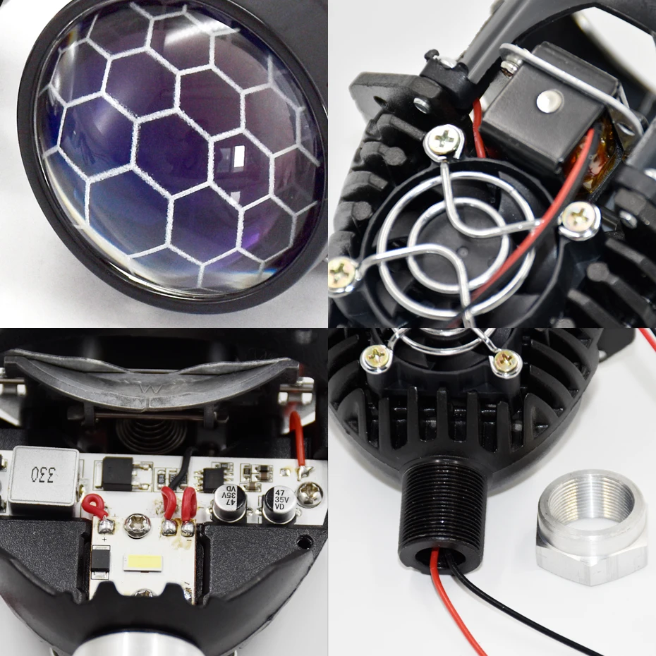 Ronan 40W 2.5'' Bi-Led Lens Blue Honeycomb LED DRL Silver Black Shrouds for H1 H4 H7 9005 9006 Socket Car Headlight Retrofit Kit