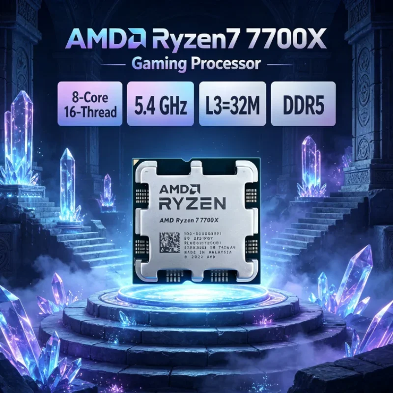 AMD Ryzen 7 7700X DDR5 Gaming Processor 32MB L3 Desktop Processor 5nm 8-Core 16-Thread Unlocked UP to 5.4GHz Socket AM5