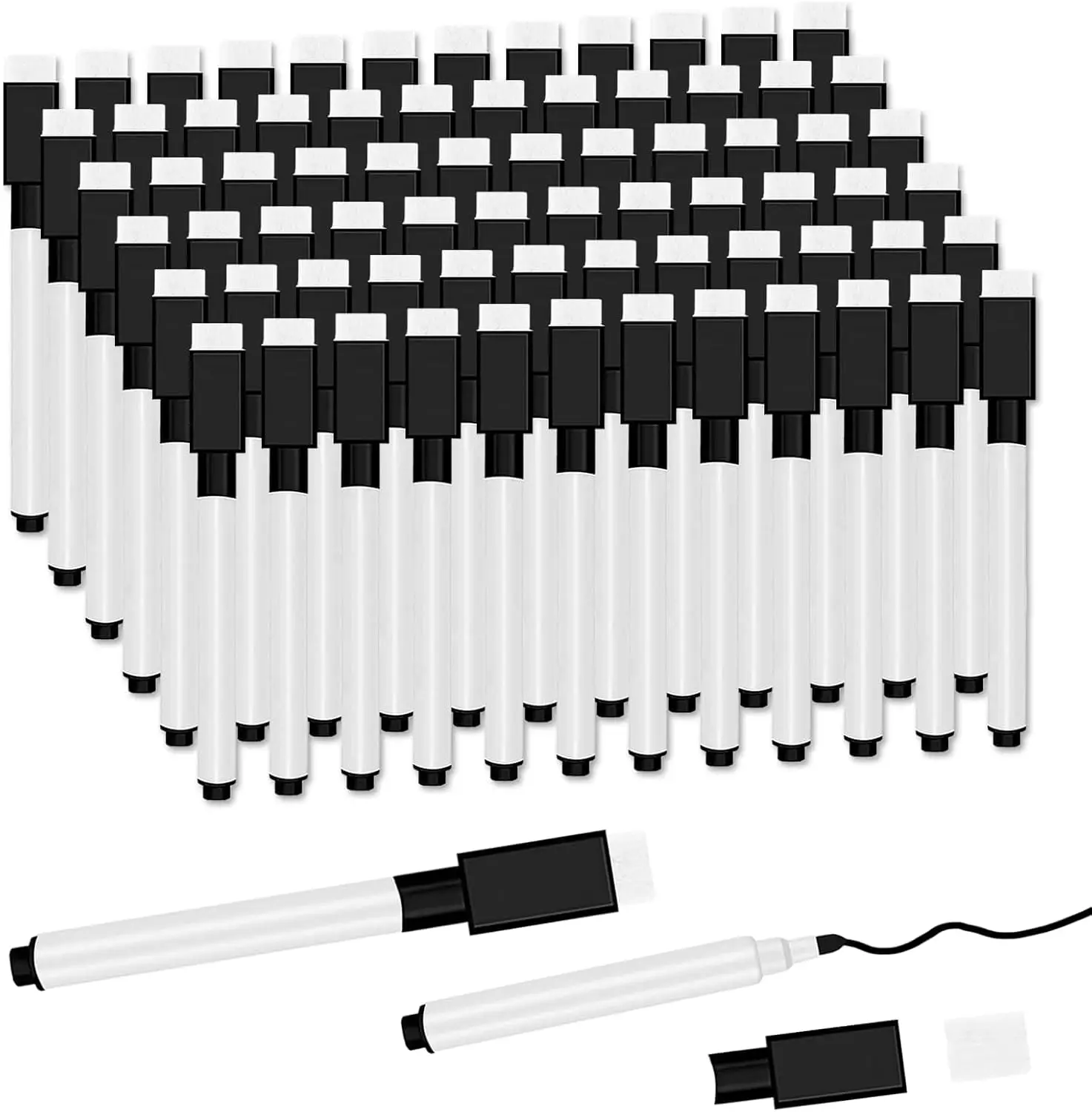 

72 Black Magnetic Dry Erase Markers with Eraser Cap, Fine Point for White Board, Bulk for Teachers Office School Supplies