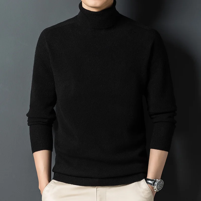 100% Men's pure wool high neck sweater autumn and winter Korean version casual slim fit high sense bottomed shirt