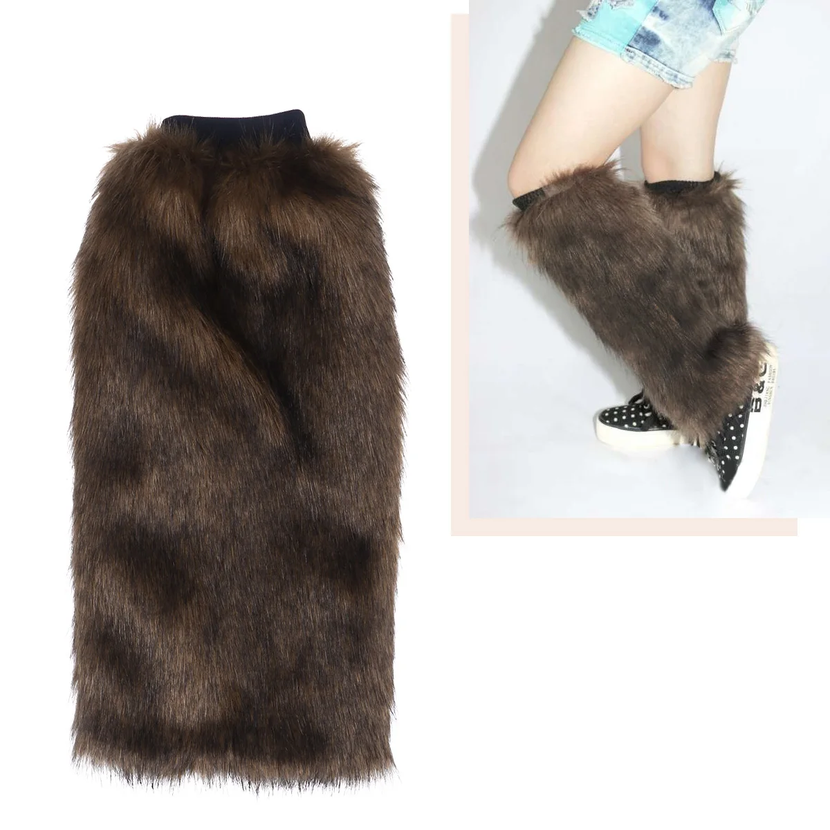 

Искусственные гетры 40 см, коричневые, черные чехлы, женские милые длинные ботинки с манжетами, носки до щиколотки, пушистые зимне-осенние аксессуары