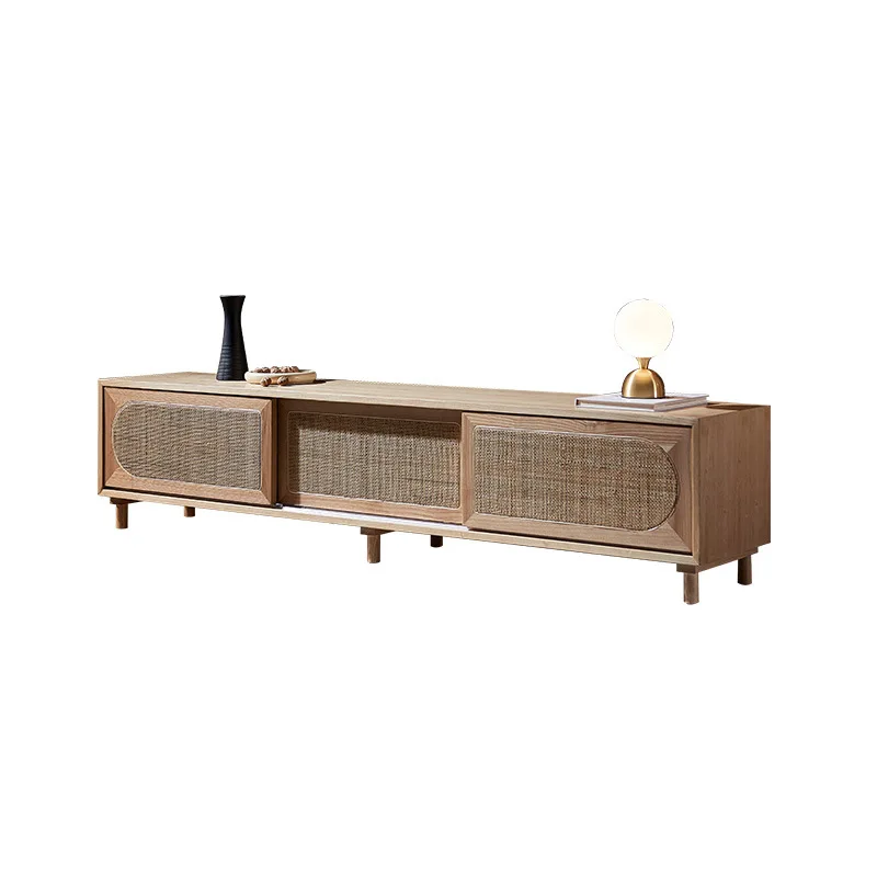 

Japanese-style simple design rattan solid wood TV cabinet small apartment floor log storage cabinet living room homestay locker