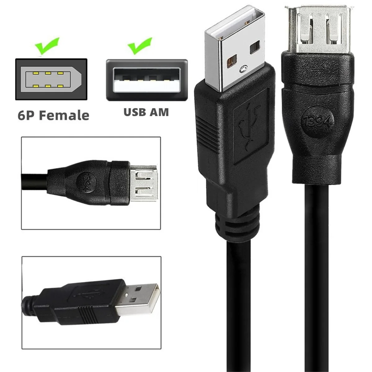 USB Adapter Cable Firewire IEEE 1394 6 Pin Female to USB 2.0 AM Adapter Cable Plug and Play for Digital CameraAB32