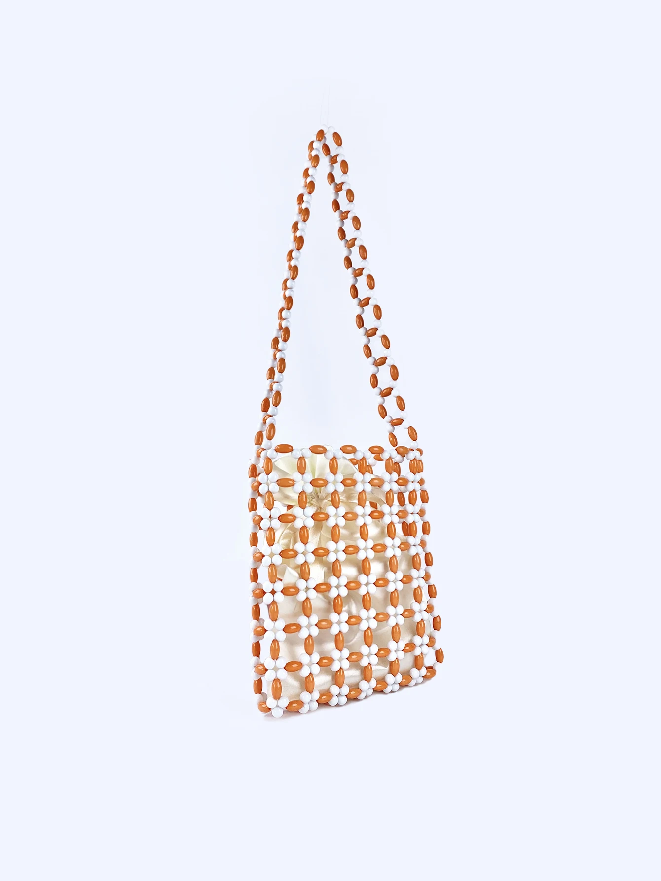 Summer New Macaron Color Series Small Fresh and Cool Handmade Beaded Checkered Square Bag