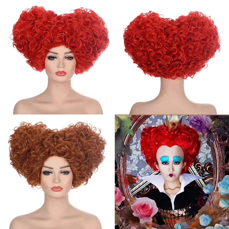 Anime Alice in Wonderland The Red Queen Red Short Curly Wig Cosplay Costume Heat Resistant Synthetic Hair Women Cosplay Wigs