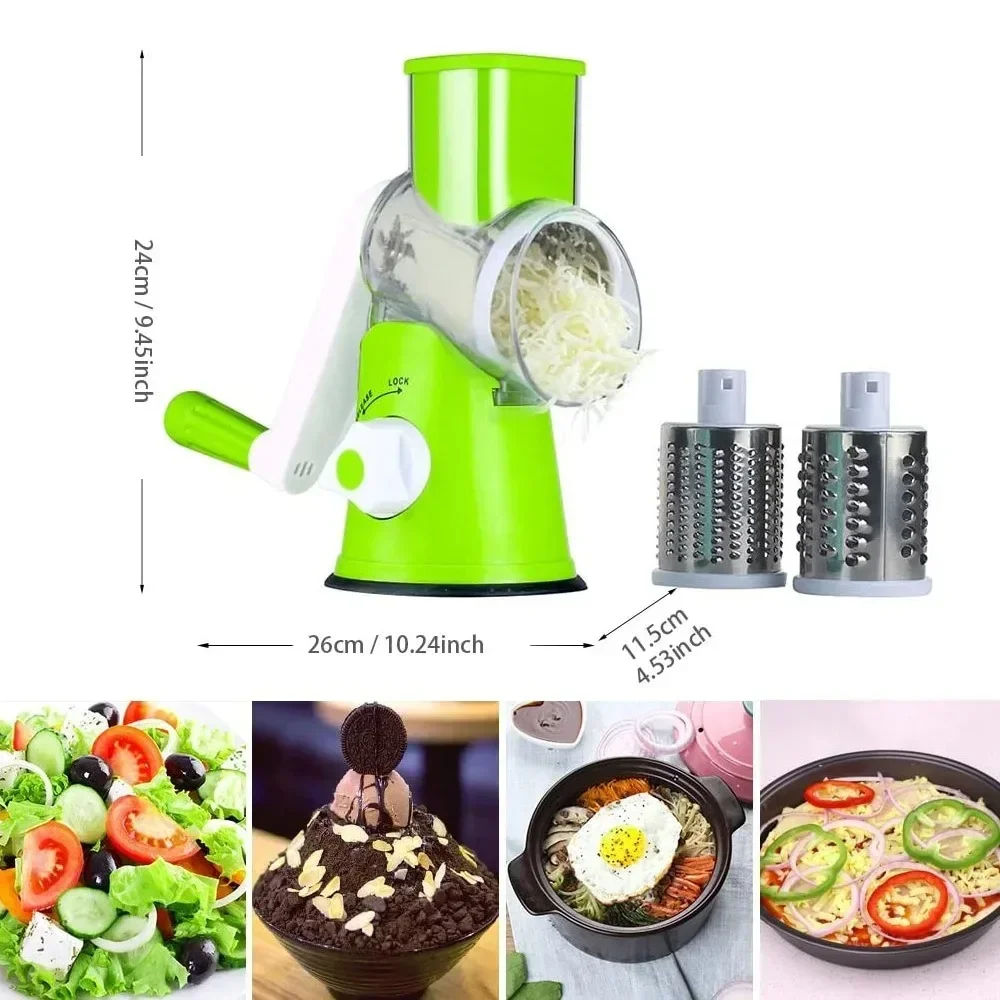 3 In 1 Slicing Grater Food Processor Blender Manual Rotary Cheese Grater Potato Slice Chopper Stainless Steel Kitchen Accessorie