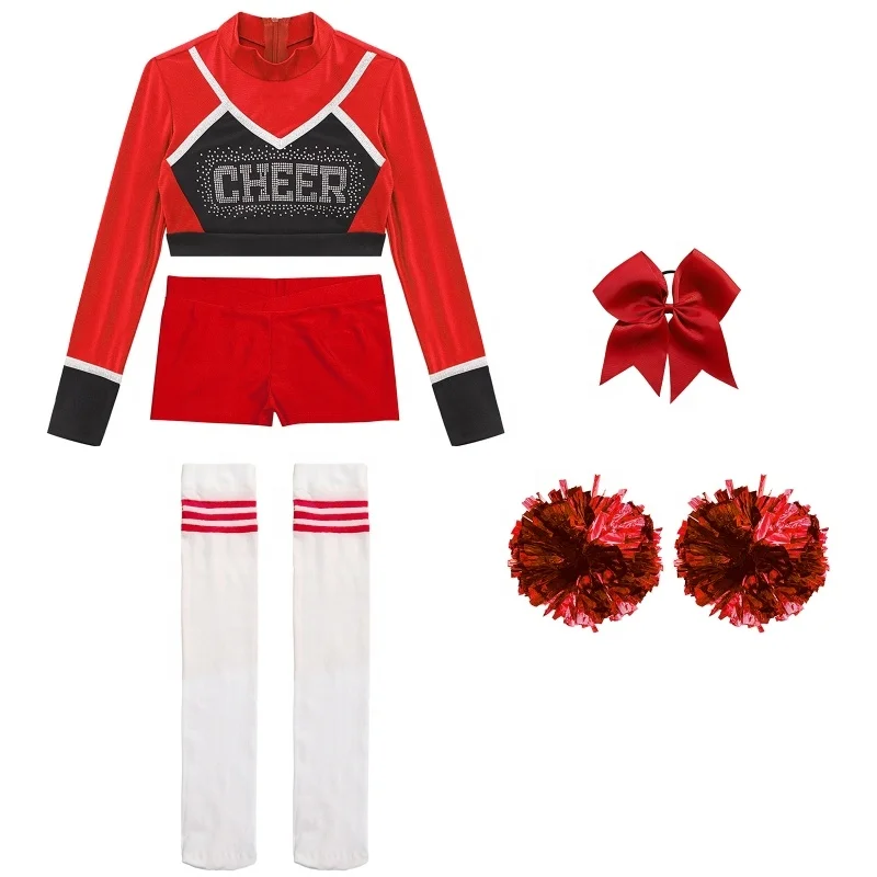 6～16歳向けカスタムチアリーディングユニフォーム、子供用パフォーマンスウェア、女の子用卸売高級長袖ユーススクールチアリーディングユニフォーム