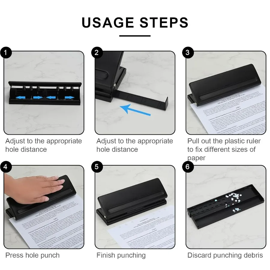 Adjustable 6Hole Punch for A4 A5 A6 Personal and Pocket Planners with 6Ring Binder Functionality 6Sheet Capacity NonSlip Base I