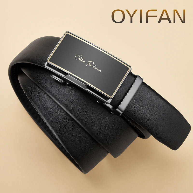 OYIFAN fashion men genuine leather belt automatic buckle adjustable ratchet belt jeans belt formal belt